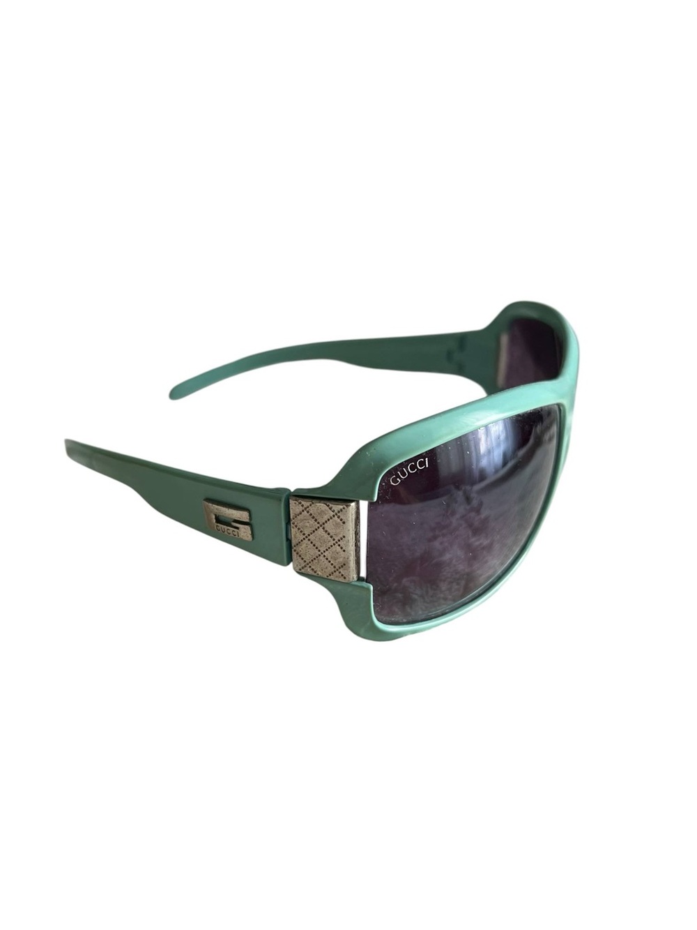 Gucci Mint Green Women’s Wrap Sunglasses with Dark Lenses
